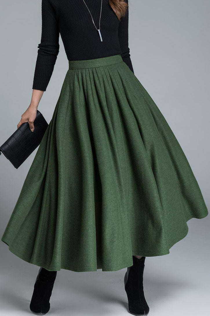 Women 1950s Green Wool Skirt 1641