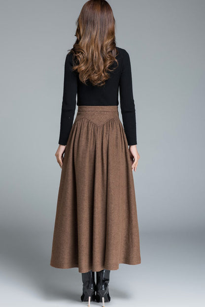 Brown Wool Maxi Skirt – Vintage High Waist A-Line Winter Skirt 1642