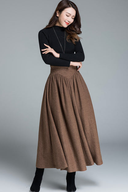 Brown Wool Maxi Skirt – Vintage High Waist A-Line Winter Skirt 1642