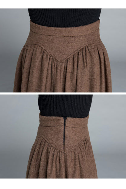 Brown Wool Maxi Skirt – Vintage High Waist A-Line Winter Skirt 1642
