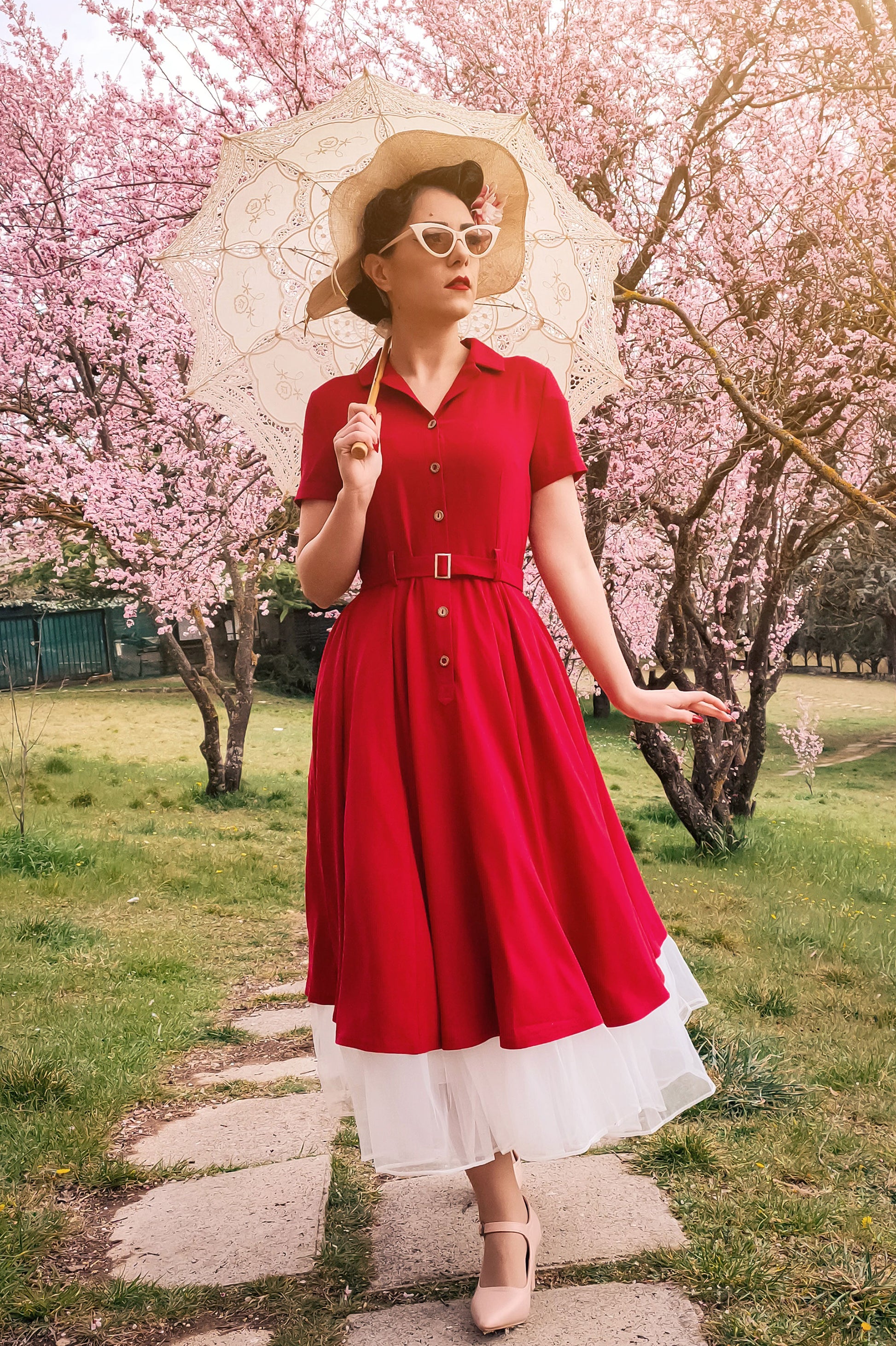 cherry red linen dress Femme linen Dress | Bohomey