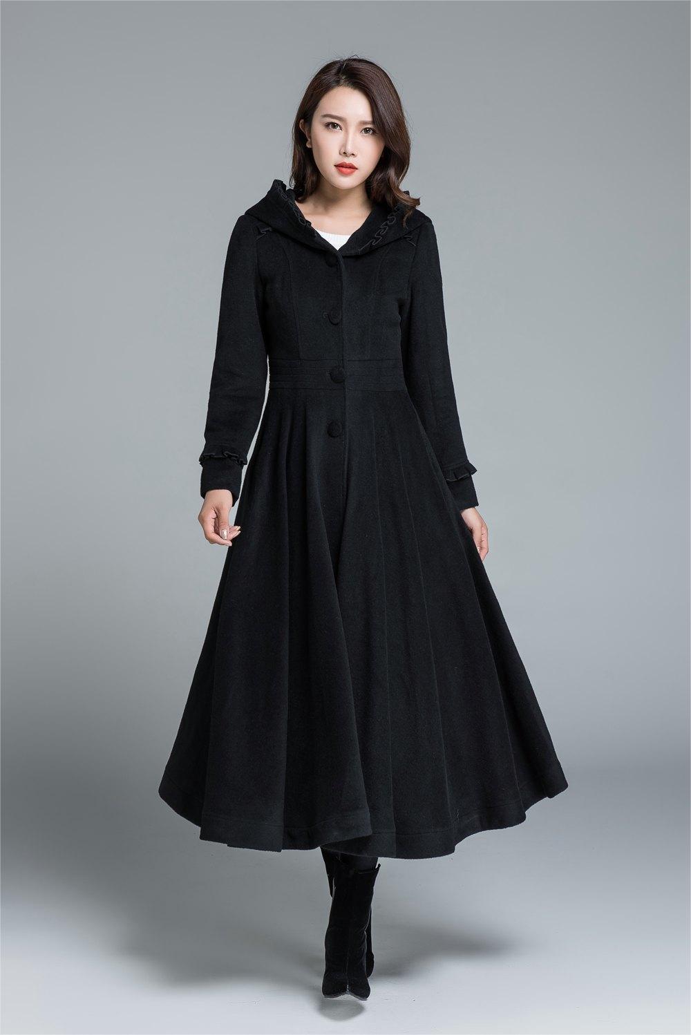 Retro Swing Hooded Wool Coat 2484