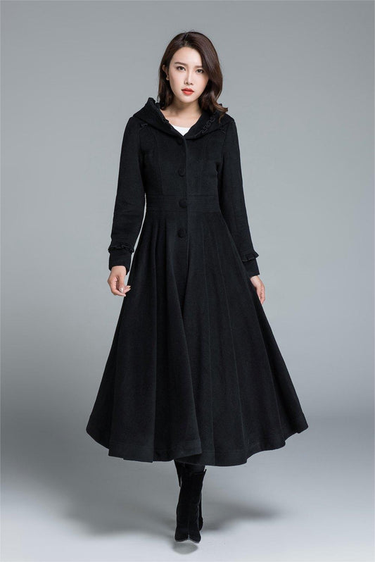 Retro Swing Hooded Wool Coat 2484#