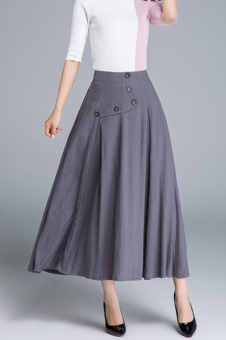 Grey swing maxi skrit with button detail front 1661#