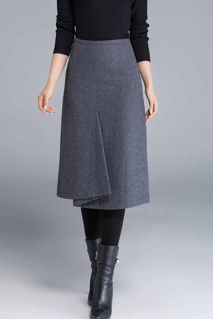 Gray Wool Blend Pencil Skirt – Handmade Fitted Midi for Women | Xiaolizi 1680