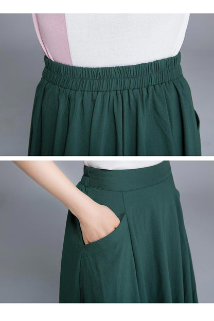 Forest Green Flared Midi Skirt - Swing A-Line Silhouette 1687