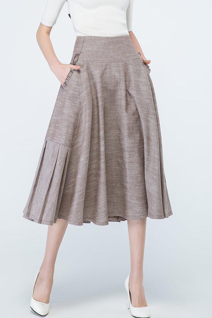 Linen maxi Skirt, Classic pleated Skirt with Side Pockets – XiaoLizi