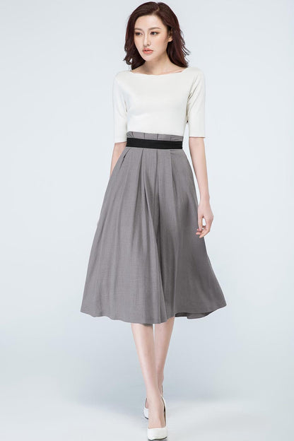 Pleated waist A line midi skirt 1691#