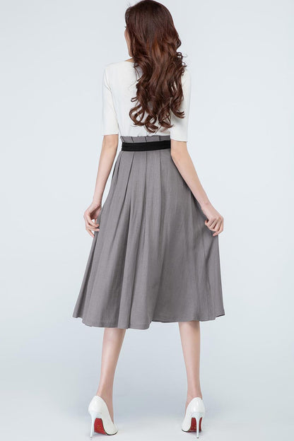 Pleated waist A line midi skirt 1691#