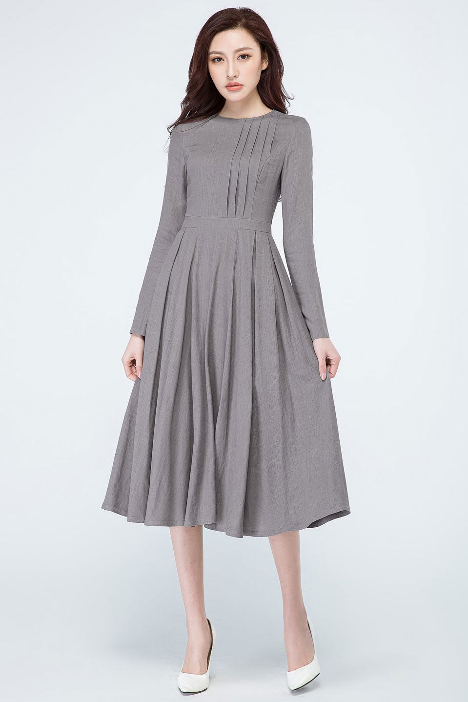 Pleated detailed fit and flare dress 1969# – XiaoLizi