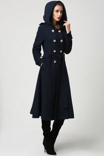 Women's military wool coat with hood in navy blue 1114# – XiaoLizi
