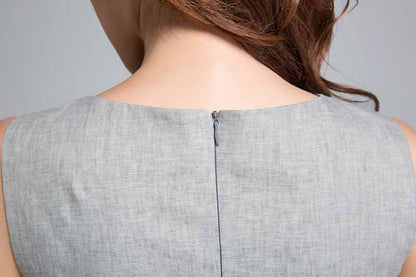Gray linen fit and flare dress #1761