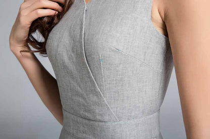 Gray linen fit and flare dress #1761