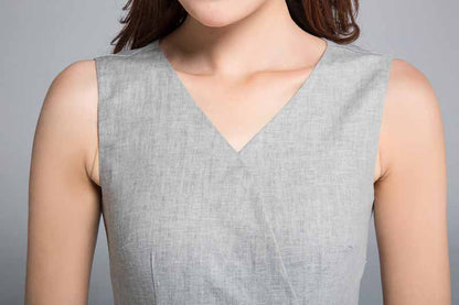 Gray linen fit and flare dress #1761