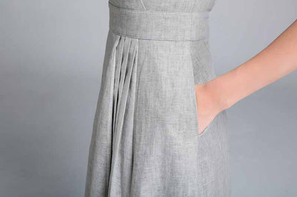 Gray linen fit and flare dress #1761