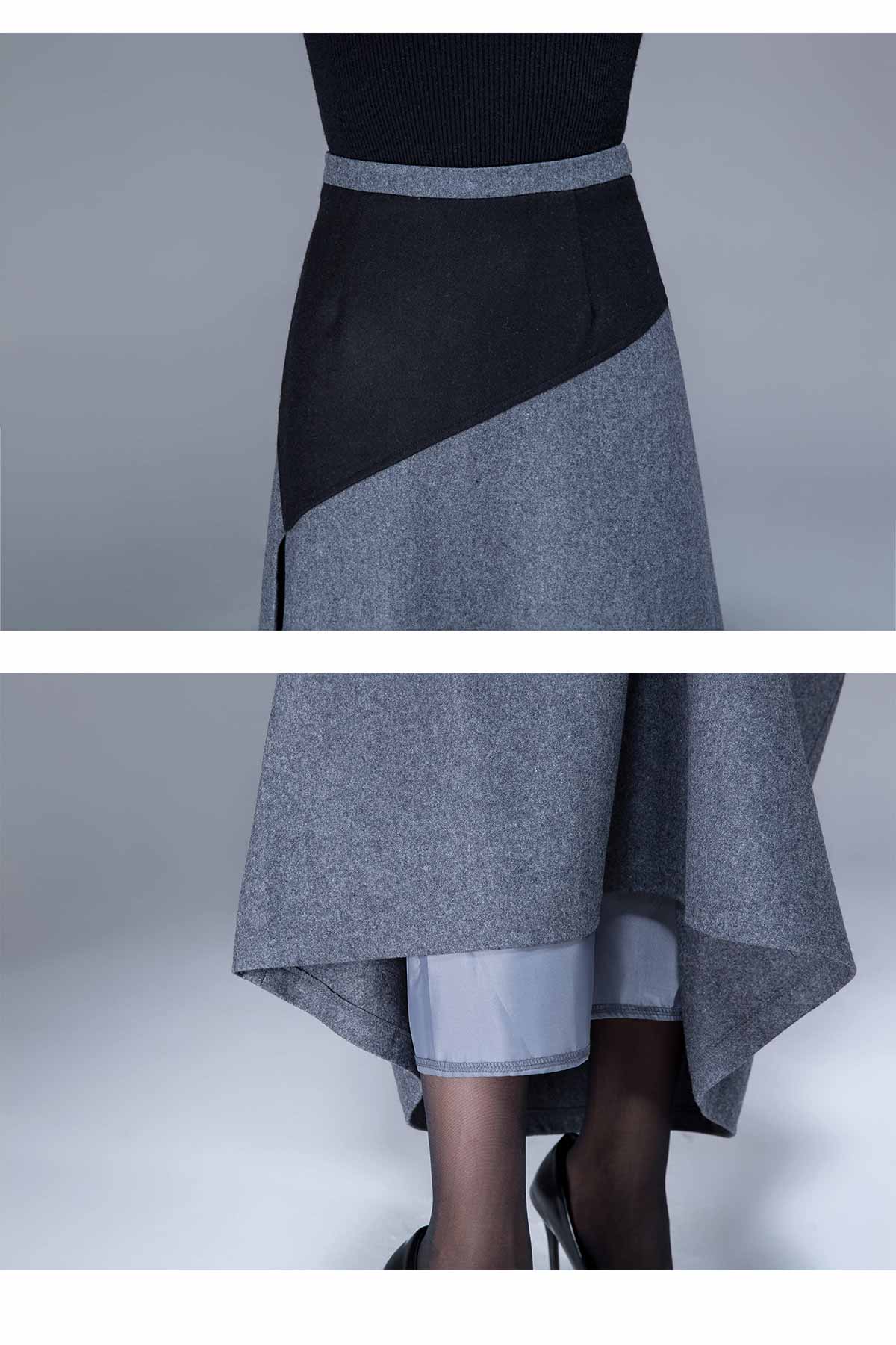 Patchwork A line maxi wool skirt 1795#