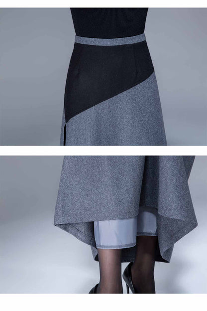 Gray Wool Maxi Skirt - Patchwork A-Line Silhouette 1795