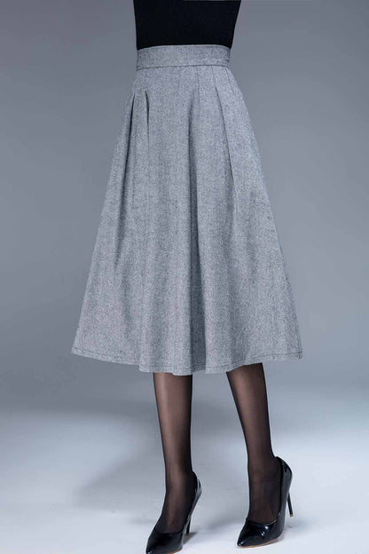 Handmade Wool Pleated Midi Skirt – Vintage Brown Winter Skirt | Xiaolizi 5492