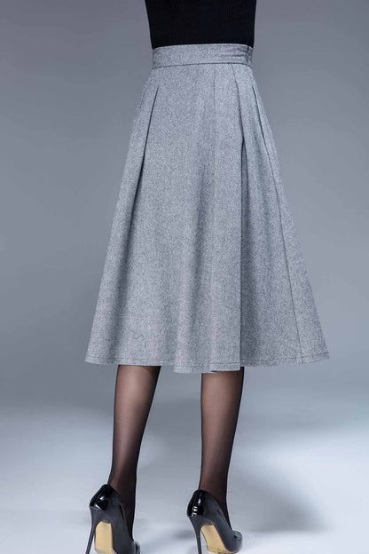 Handmade Wool Pleated Midi Skirt – Vintage Brown Winter Skirt | Xiaolizi 5492