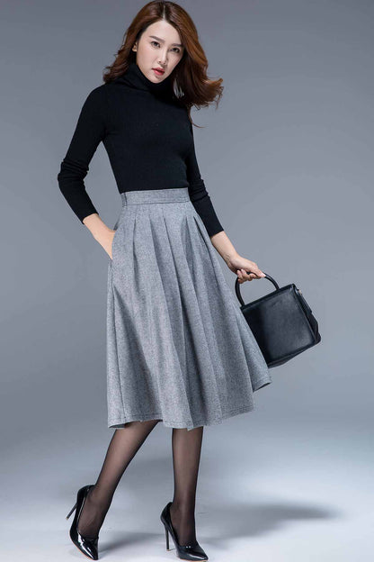 Handmade Wool Pleated Midi Skirt – Vintage Brown Winter Skirt | Xiaolizi 5492