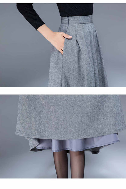 Handmade Wool Pleated Midi Skirt – Vintage Brown Winter Skirt | Xiaolizi 5492