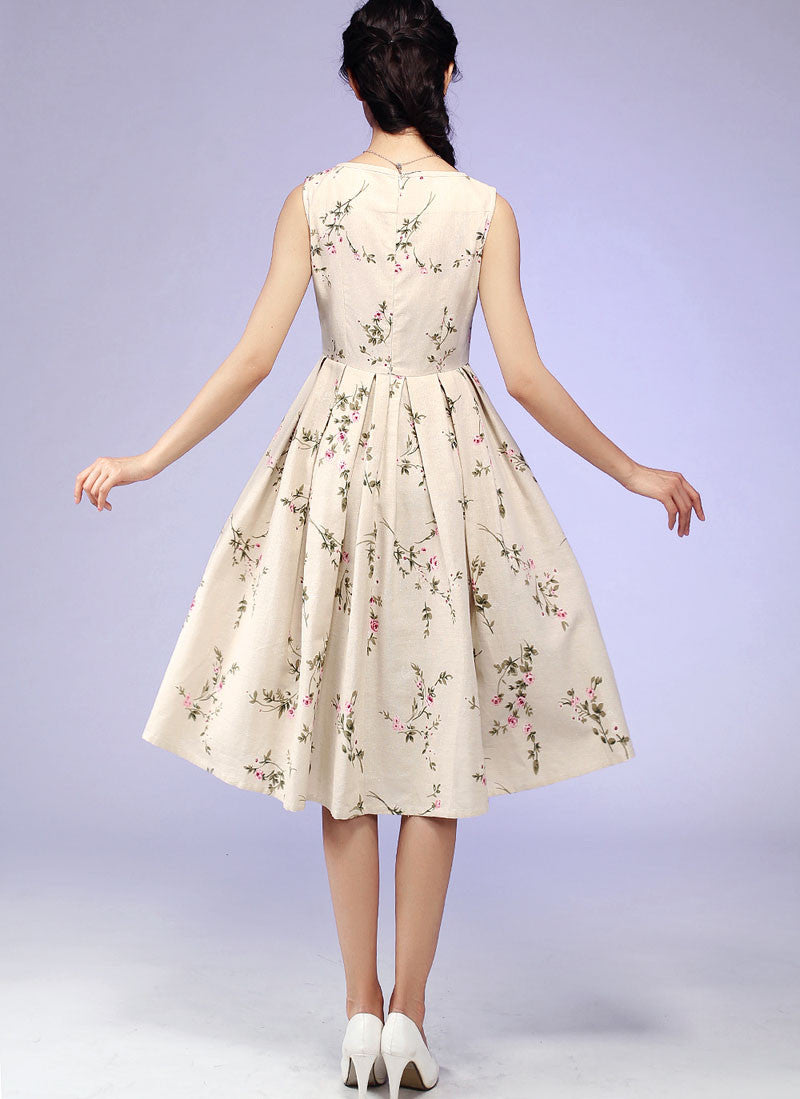 Floral print linen dress 0579#