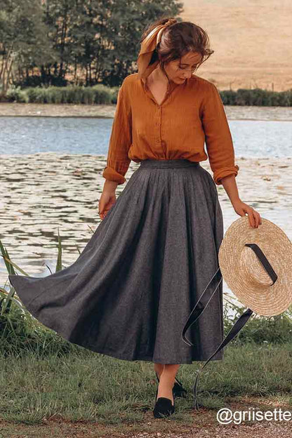 Handmade Women's High-Waisted Green Wool Maxi Skirt - Elegant A-Line Winter Skirt 1641