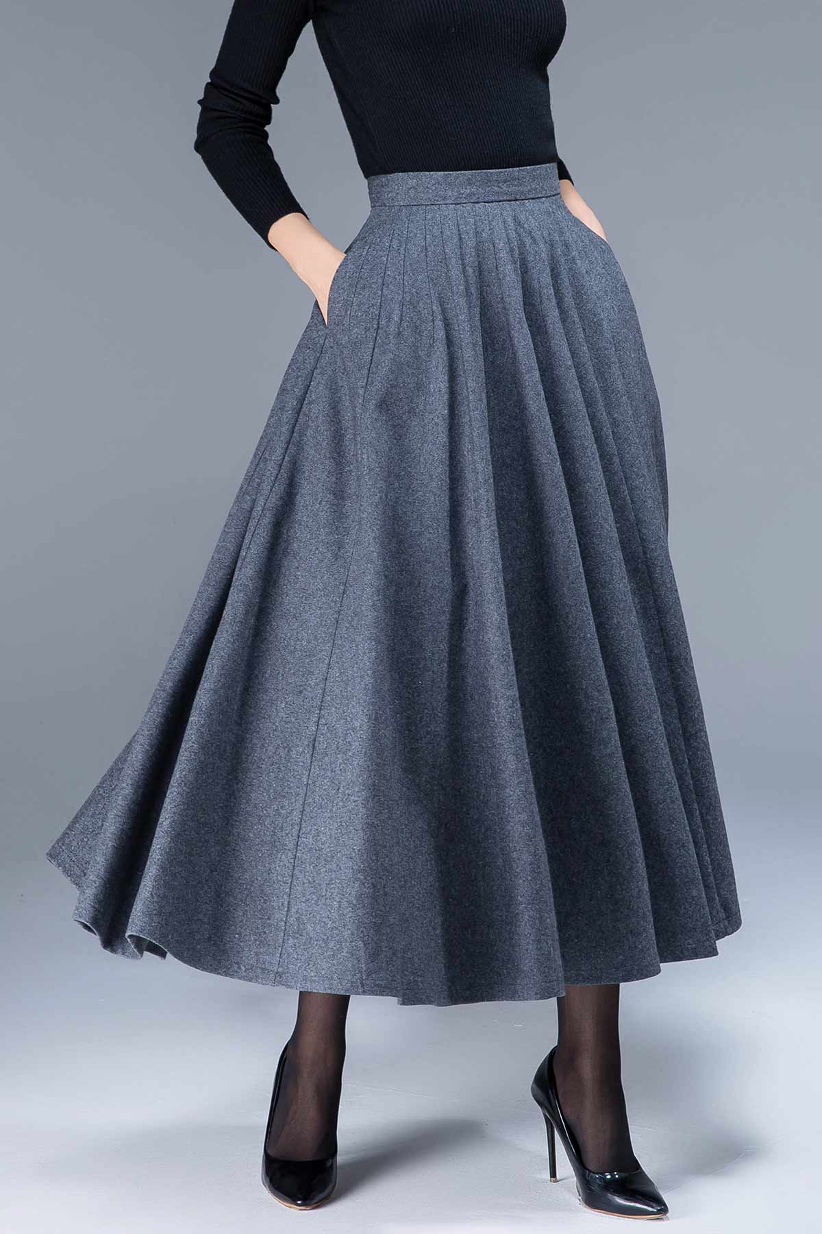 Wool Skirt, Maxi Skirt, Autumn Winter Skirt, Gray Wool Skirt, Long