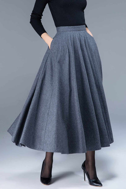 Handmade Women's High-Waisted Green Wool Maxi Skirt - Elegant A-Line Winter Skirt 1641