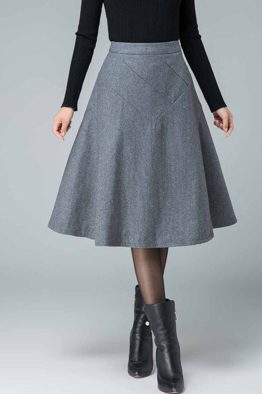 seam detailed A line wool skirt 1832#