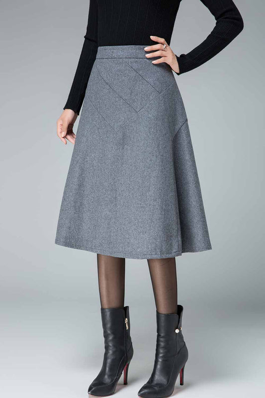 seam detailed A line wool skirt 1832#