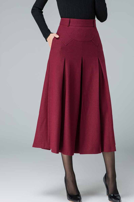 High waist A linen please midi skirt 1834#