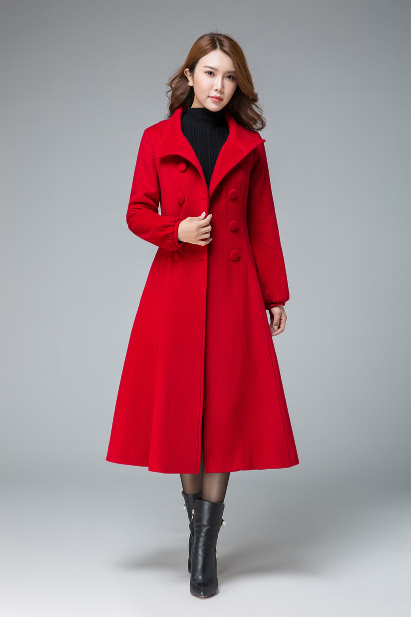 Red Fit and Flare Wool Long Winter Coat Women1846# – XiaoLizi