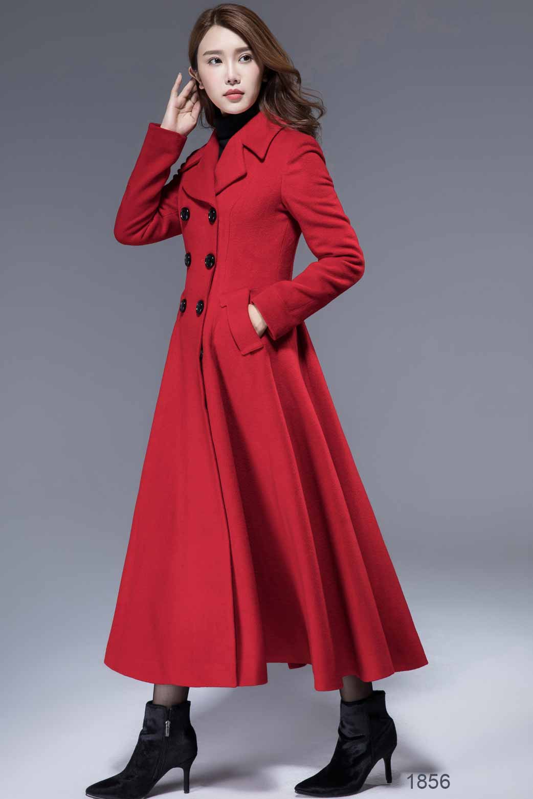 Swing maxi wool coat for winter in Red 1856#