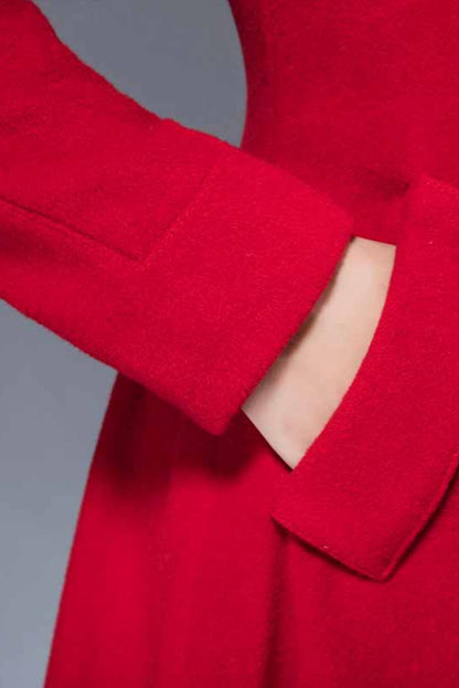 Red Wool Coat – Vintage Double Breasted Swing Maxi Winter Overcoat | Xiaolizi 1856
