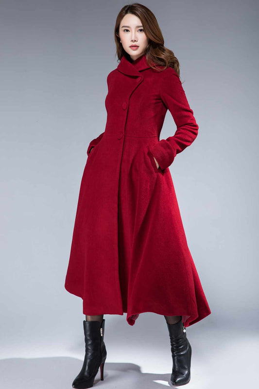 vintage inspired swing maxi wool coat 1860#