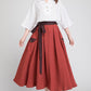 high waisted maxi linen skirt with self tie belt 1888#