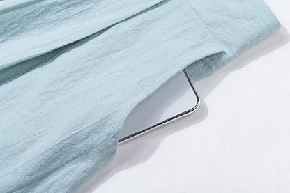 Mint Green Linen Midi Skirt - Elastic Waist with Seam Pockets 1898