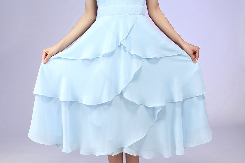 Blue chiffon wedding dress prom dress maxi dress layered dress 582#