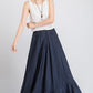 navy ruffle skirt, maxi linen skirt, party skirt, swing skirt, womens skirt 1923#