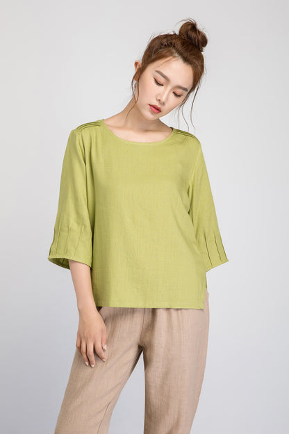 green linen top