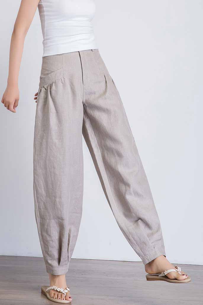 women's casual grey linen baggy pants 1940#