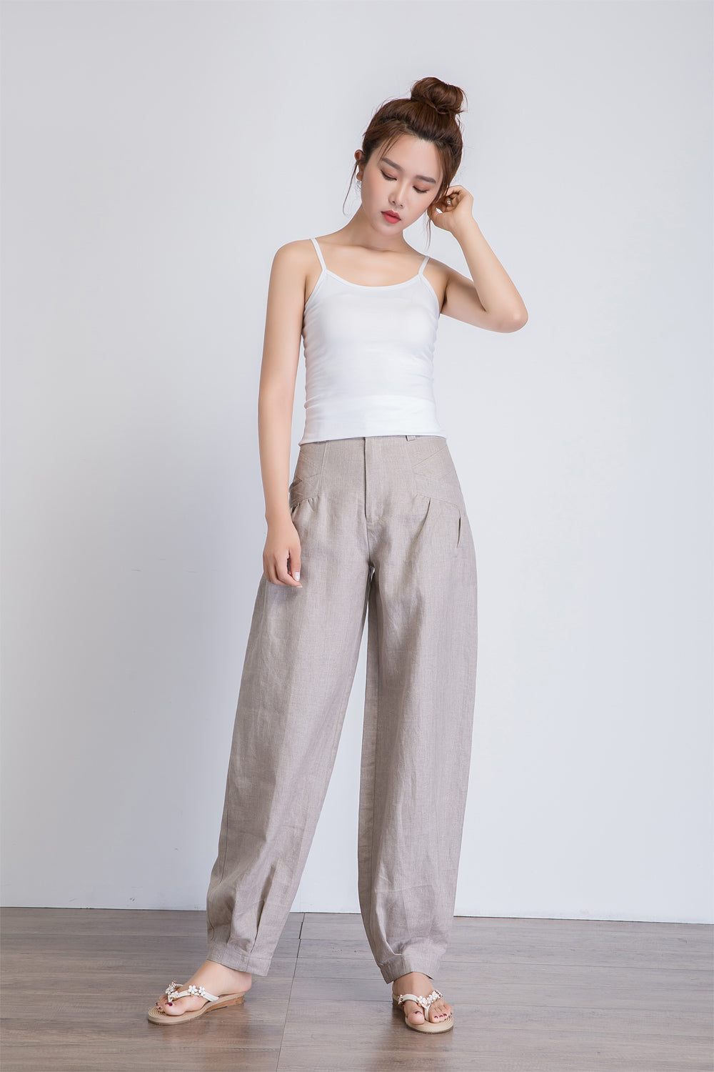 Waisted Solid Women's Trousers Mid Leg Casual Wide Straight Baggy Pants  Women's | eBay