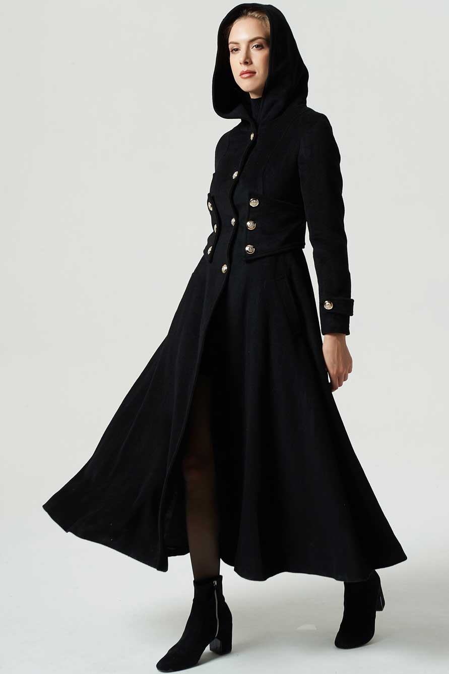 hooded maxi wool coat womens winter coat 1953#