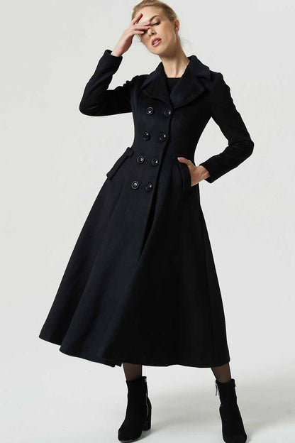 black long double breasted wool coat 1968#