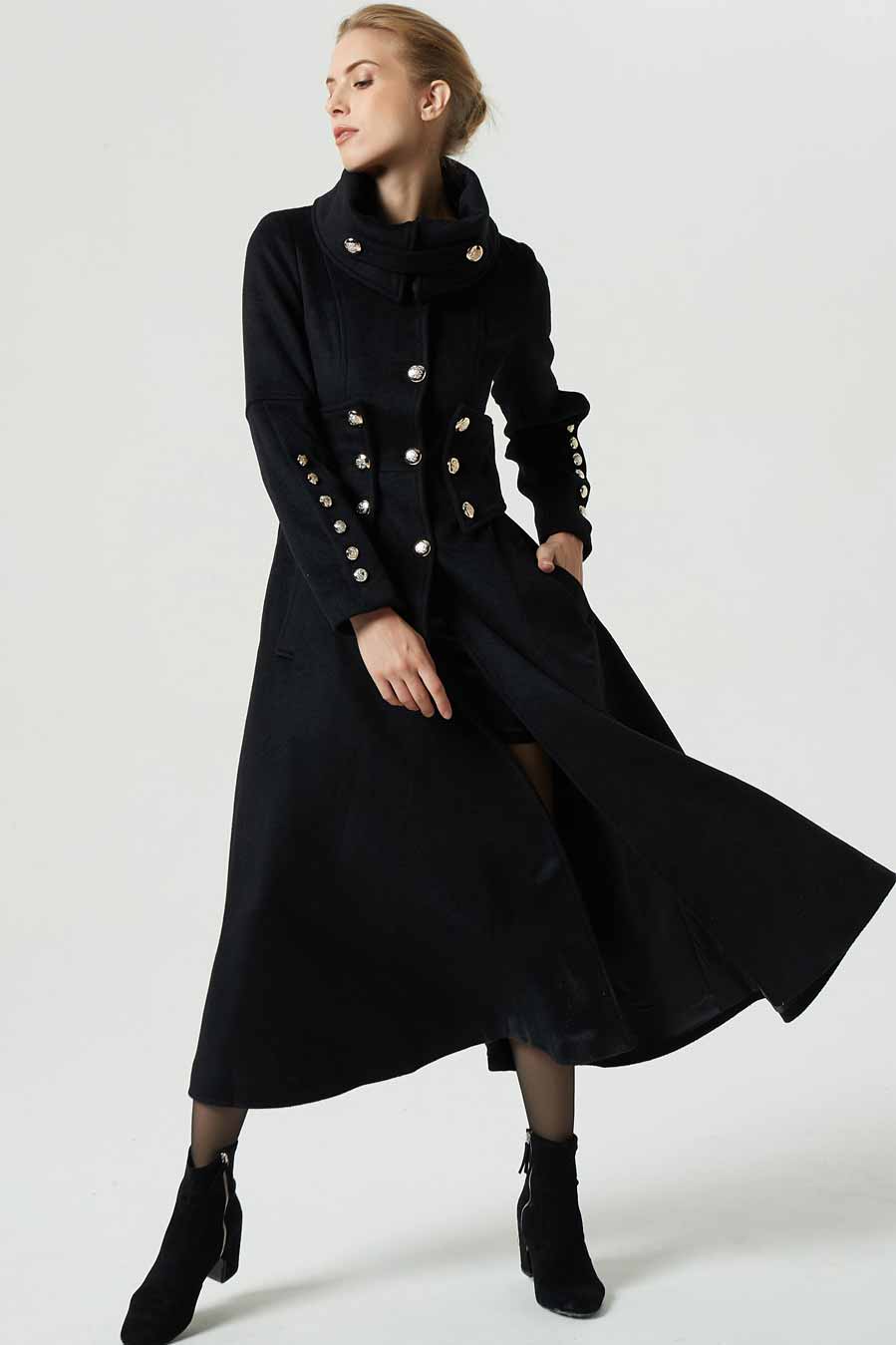 Military long coat for women in Black 1972#