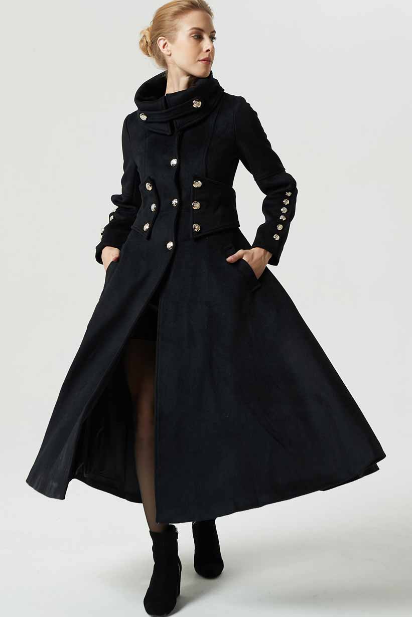 Military long coat for women in Black 1972#