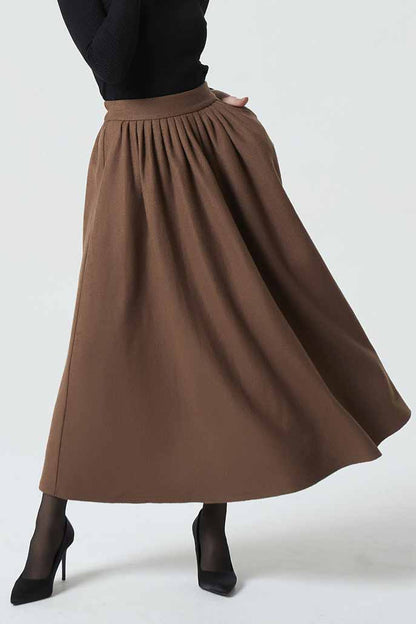 long maxi brown wool skirt, winter skirt for women 1987#
