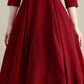 1950s Red V Neck Pleated Swing Dress 3270