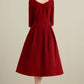 1950s Red V Neck Pleated Swing Dress 3270
